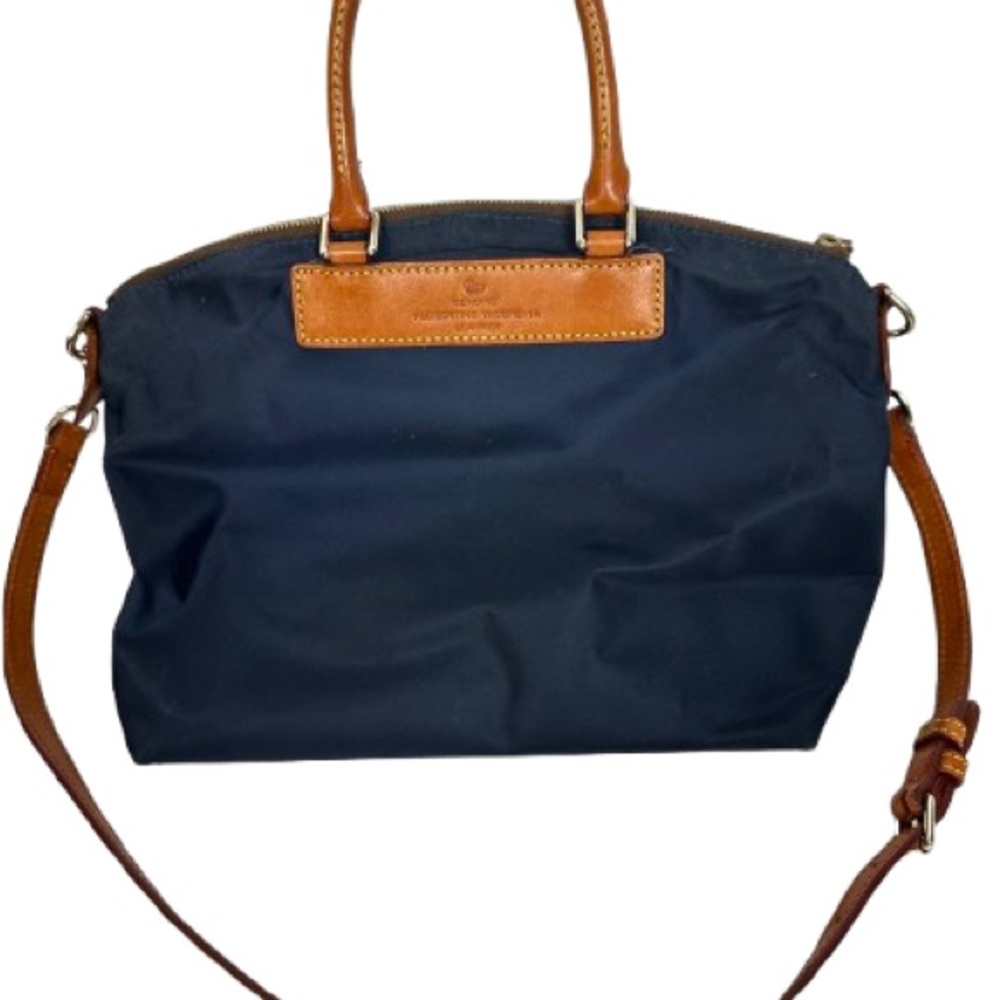 Dooney & Bourke Navy Blue Nylon Tote with Tan Leather Accent - Picture 2 of 5